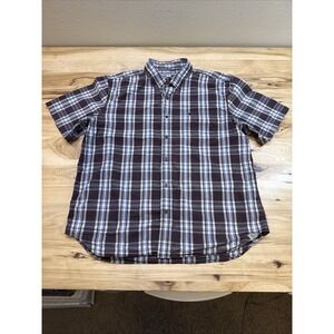 Carhartt 101155 Essential Short Sleeve Button Collar Brown Plaid Shirt Size 2XL